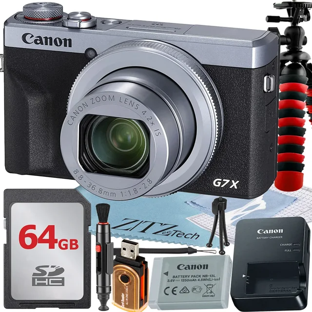Canon PowerShot G7 X Mark III Digital Camera (Silver) with 4.2x Optical Zoom Lens + 64GB Memory Card + Tripod + ZeeTech Basic Bundle
