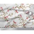 thumbnail image 2 of Soimoi White polyester Crepe Fabric Floral & Franklin Gull Bird Print Sewing Fabric Yard 52 Inch Wide, 2 of 5