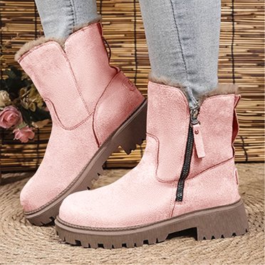 Fankiway Women's Mid Calf Snow Boots Winter Thickened Velvet Warm Waterproof Winter Boots for Women Pink