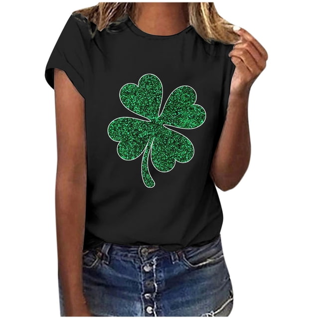 TopLLC St. Patrick's Day Patricks Day Chemises pour Femmes Hauts de Sarrau St Patricks Day Mode pour Dames St. Imprimé Manches Courtes Col Rond Chemise Femme Décontractée Ample