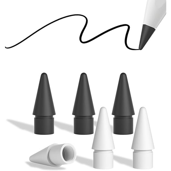 LinQingQ Replacement Pencil Tips for Apple Pencil Pro, Pen Tips for Apple Pencil 2nd Gen/1st Gen/USB-C, Wear-Resisting Pencil Nibs with Storage Box, Pen Nibs Set Compatible with Apple Pen (6 Pack, Bla