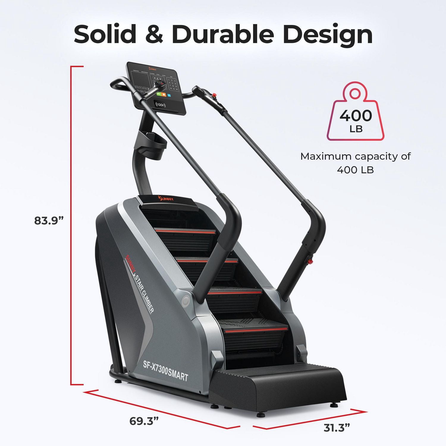 Sunny Health & Fitness Premium High-Intensity Smart Stepper Stair Climber Commercial Grade 25 Levels EMS, Cardio Workouts Free SunnyFit App Bluetooth Connection 400LB Capacity - SF-X7300SMART
