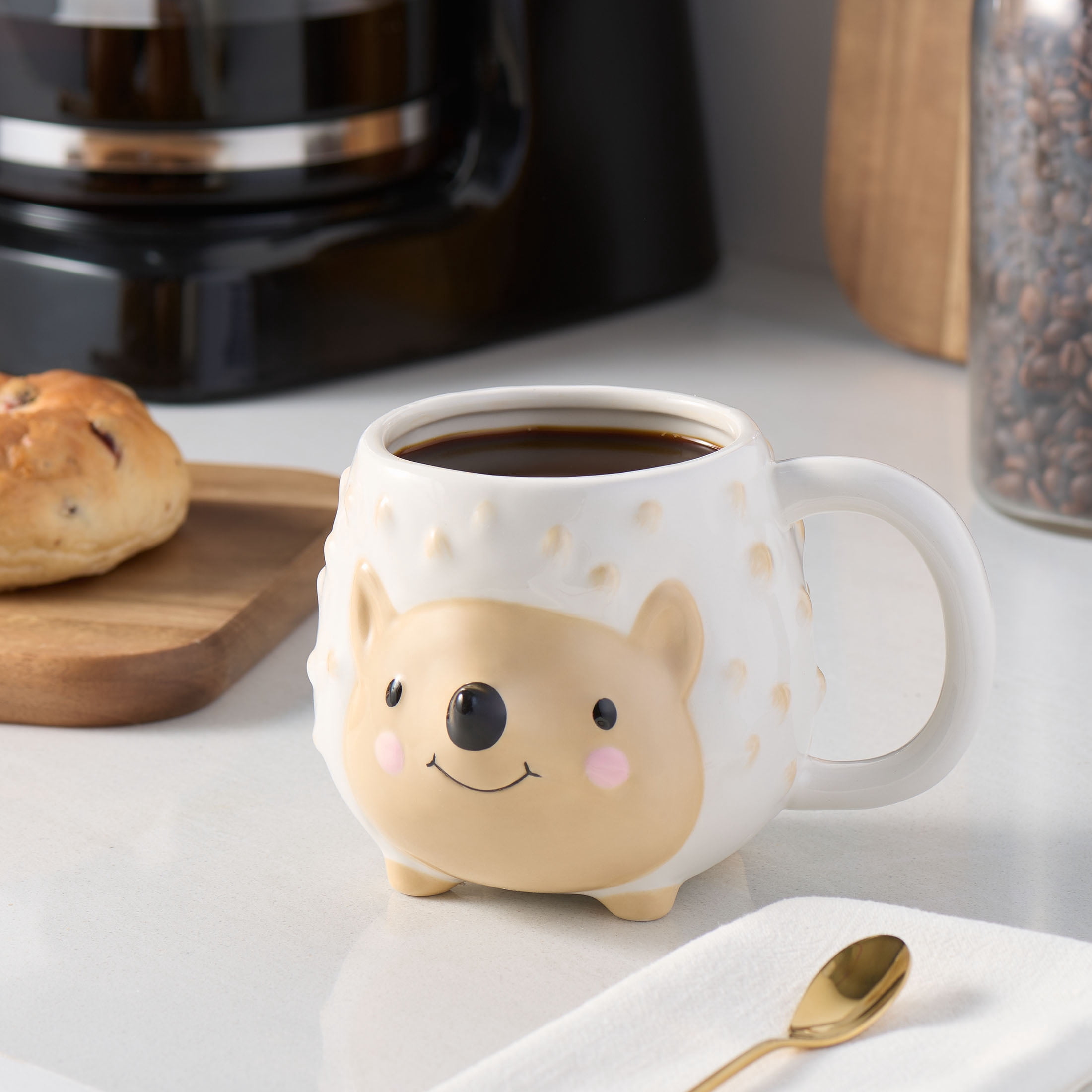 Mainstays Tasse en céramique sculptée en forme de porc-épic blanc et beige, 17,25 oz, 1 Pièce