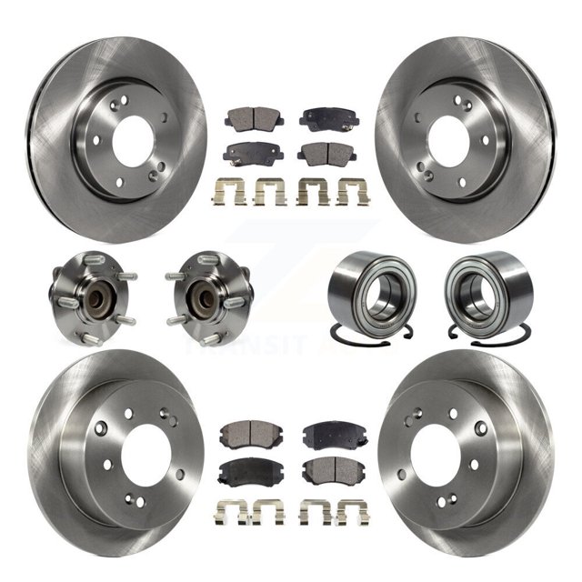 Transit Auto Roulements de Moyeu de Roue avant Arrière Assemblage Rotors de Frein à Disque et Kit de Plaquettes Semi-Métalliques (10 Pcs) pour Voiture 2012-2013 Kia Soul - Côté Gauche Droit (Conducteur Passager) KBB-106336
