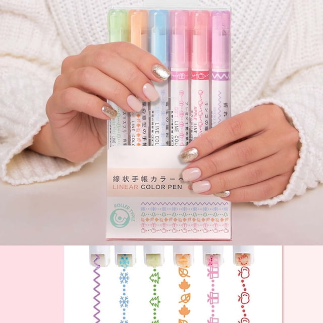 Chmadoxn Highlighter Pen Set Border Pen 6 Colours Highlighter Set With Different Shapes Highlighters Markers Coloured Pens 5ml Outline Pen