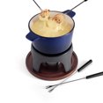 thumbnail image 4 of Swissmar Sierra 11-Piece Cast Iron Fondue Set, 1.6 L, Blue, Perfect for Cheese, Chocolate & Meat Fondue, 4 of 8