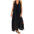 thumbnail image 2 of Pisexur Robe Sans Manches à Col en V pour Femme Mode Été Décontractée Robe Sans Manches à Col en V à Bretelles en Dentelle Robe Unie Robe pour Femme, 2 of 8