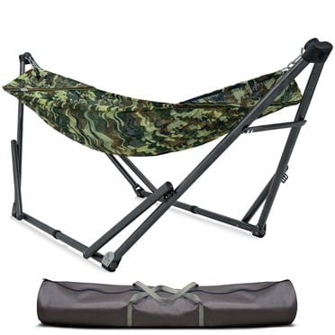Tranquillo Uniki Collapsible Hammock Stand, Folding Camping Hammock and Stand, 550 lbs Capacity Double Hammock Stand for 2 Persons, Heavy Duty Folding Hammock for Indoor Outdoor, Quick Assembly, Camo