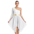 thumbnail image 1 of RUNQHUI Robe de Danse Métallique pour Femmes, une Épaule, Manches Évasées, Tenue de Danse Liturgique, Tunique de Danse de Culte, Blanc P, 1 of 6