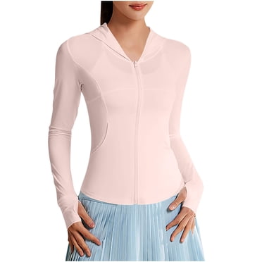 yoeyez Rash Guard for Women Upf 50+ Uv Protection Long Sleeve Workout Sun Shirts Dry Fit Hiking Swim Shirt Workout Tops with Pockets Pink,2XL