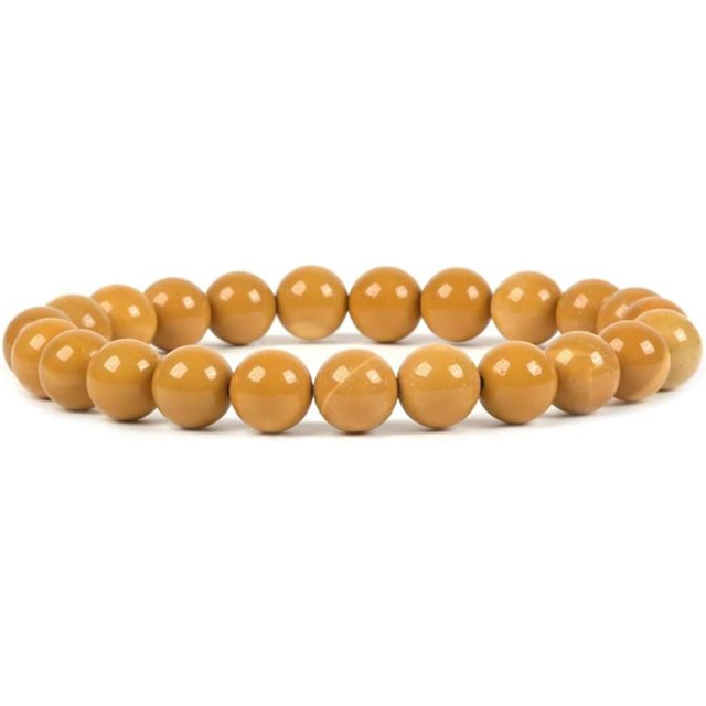 Bracelet Extensible Unisexe en Perles Rondes 8 mm en Jaspe Mookaite Jaune Naturel