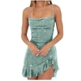 thumbnail image 1 of Tumotour Robes d'Invité de Mariage pour Femmes Été Camisole Formelle Longueur Genou Paillettes Robes Brillantes Bretelles Spaghetti Col Rond Robes de Fête Mini Robe pour Sortir Boîte de Nuit Rendez-Vous Festivals, 1 of 5