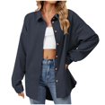 thumbnail image 2 of RXIRUCGD Mode Femme Couleur Unie Manches Longues Col à Revers, Marine, Taille : TG, 2 of 9