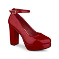 thumbnail image 1 of BLISSFUL STEP Women's Block Heel Pumps Platform Ankle Strap Round Toe Heel Red 7, 1 of 7