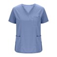 thumbnail image 3 of Nfurl Nursing Uniform Scrub Sets for Women with 7 Pockets Short Sleeve V Neck Scrub Tops and Straight Leg Pants Nurse Uniform Set 2 Piece Light Blue M, 3 of 7