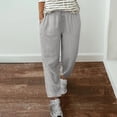 thumbnail image 2 of Yuyuzo Womens Cotton Linen Pants Drawstring High Waisted Lounge Pants Straight Leg Cropped Trousers, 2 of 5