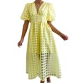 thumbnail image 1 of Ketyyh-chn99 Robes pour Femmes Grande Taille Décontractées de Plage Robe d'Été Manches à Volants Ample Fluide Plissée Mini-Robe Jaune,G, 1 of 4
