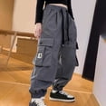 thumbnail image 3 of Pantalons pour Filles Taille Haute Décontractée avec Cordon de Serrage Poches Cargo pour Enfants, 3 of 6
