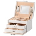 thumbnail image 1 of Multi-Layer PU Leather Jewellery Box Girls Jewellery Case Storage Organizer Showcase w/ Lock, White, 1 of 7