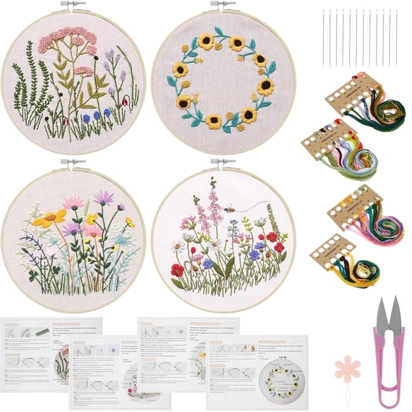 Jetcloudlive Kit de Départ de Broderie Kit de Point de Croix Fait à la Main avec Motif et Instructions Gamme Complète de Kits de Broderie Anneaux de Broderie Bricolage Artisanat de Broderie pour Adultes Débutant