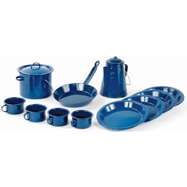 Ensemble de Cuisine de Camping en Email Bleu 13 Pièces de World Famous