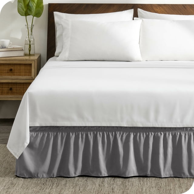 Bare Home Adjustable Wrap Around Bed Skirt - 15 Inch Drop - Easy Fit - Ruffle Pleats - California King, Light Gray