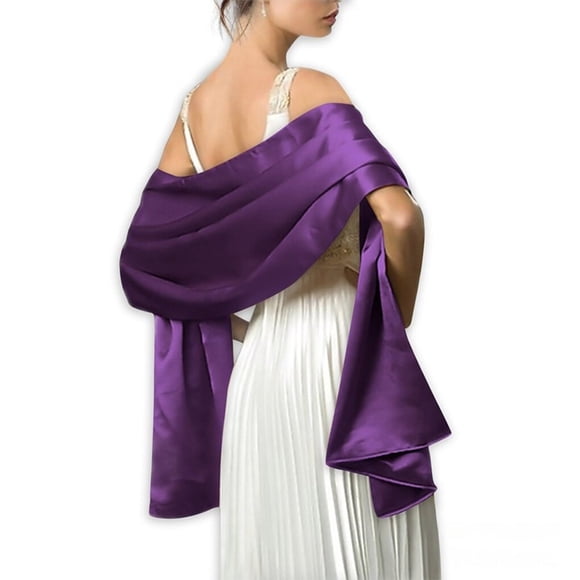 Wedding Dance Ball Women Satin Shawl Wedding Ceremony Dance Ball Girls Evening Party Banquet Prom Stylish Decorative Scarf Solid Color Decor Purple