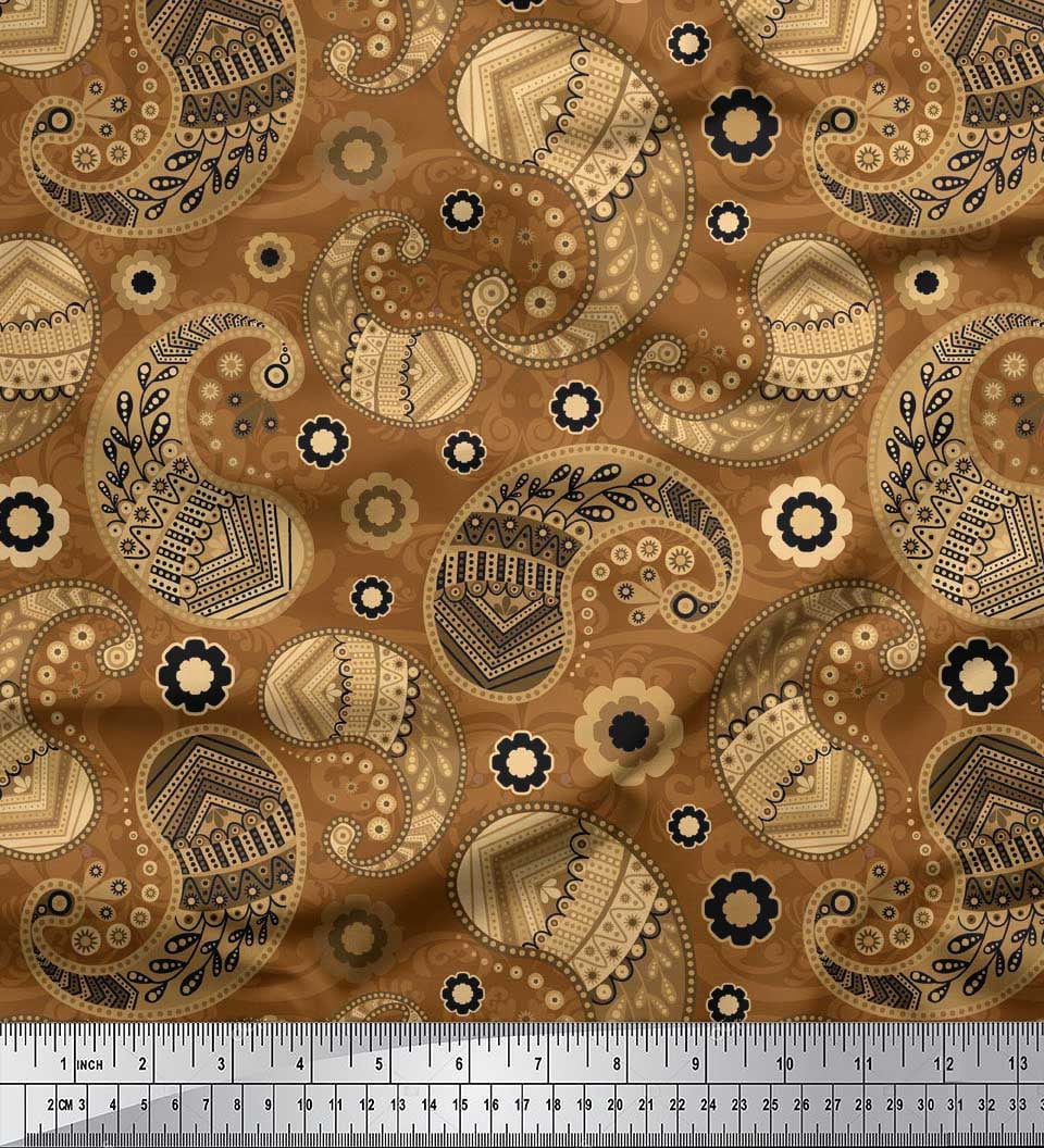 Soimoi Rayon Crepe Fabric Floral & Paisley Print Sewing Fabric Yard 46 Inch Wide
