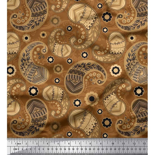 Soimoi polyester Crepe Fabric Floral & Paisley Print Fabric by the Yard 42 Inch Wide