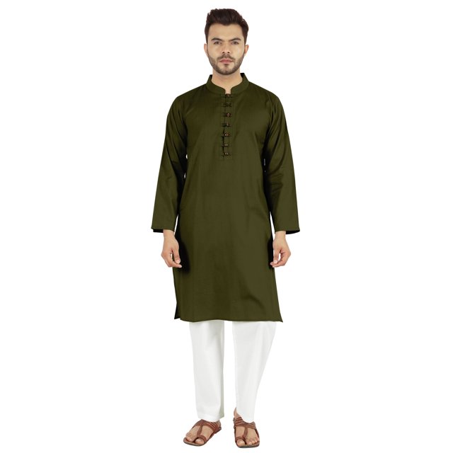 Atasi Ensemble Kurta Pyjama 2 Pcs pour Homme, Col Henley, Kurta Long Décontracté