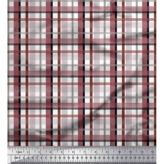 Soimoi Brown polyester Crepe Fabric Gingham Check Fabric Prints By Yard 42 Inch Wide
