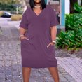 thumbnail image 1 of BEFOKA Robe pour Femme Grande Taille, Liquidation de Robes d'Été pour Femmes, Robe Unie Grande Taille à Manches Courtes et Col avec Poches pour Femme, 1 of 5