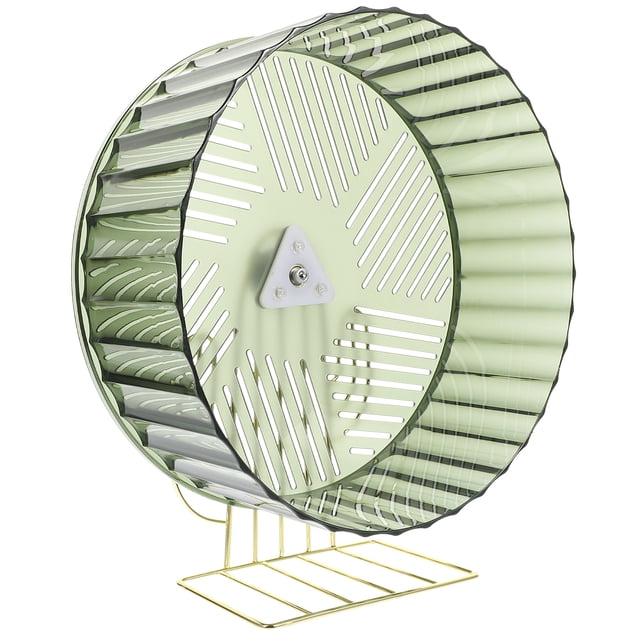 Roue pour Hamster pour Usage Quotidien Roue Adorable pour Cage Hérisson Roue d'Exercice pour Chinchilla en Plastique Vert Translucide avec Support stable en Alliage Doré. la Roue Mesure Environ 26,5 x 23 x 9 cm et Convient aux Petits Animaux comme les hamsters, les Hérissons et les Écureuils. Sa construction durable et Son design Amusant Favorisent l'Activité et Soulagent l'Ennui.