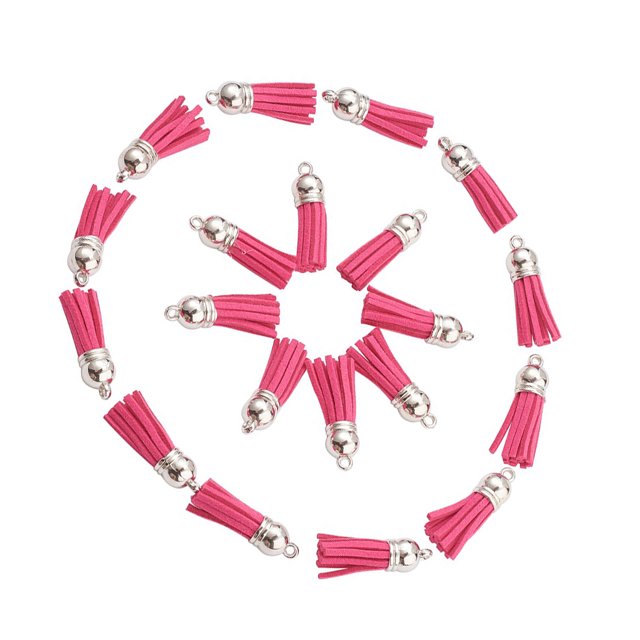 Ruiboury 100pack/lot Stand Out Unique Tassel DIY Tassel Accessory For Keychain Gifts Rose Red-Silver 2Set