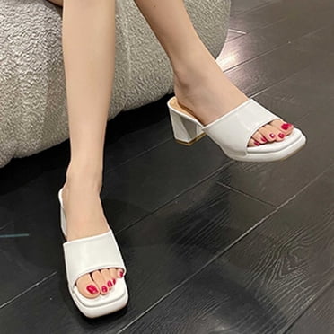 Dvkptbk Sandales à Bout Carré à Talons Bas pour Femmes, Sandales à Talons Blocs Bas, Bout Ouvert, Bride à la Cheville, Talons Épais, Sandale à Enfiler à Talons, Mules à Talons pour Fête, Mariage, Chaussures de Robe, Été