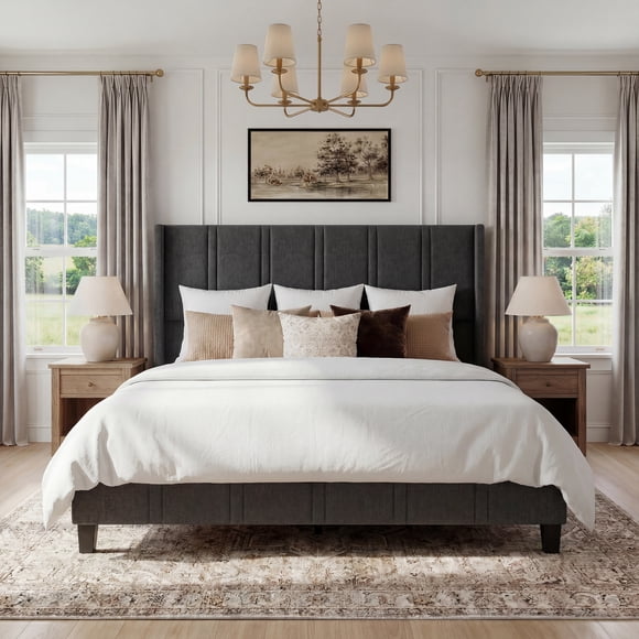 GUNAITO King Bed Frames with 50.8" Tall Headboard Upholstered Bed Frame, Wooden Platform No Box Spring Needed Noise Free Easy Assembly Light Grey
