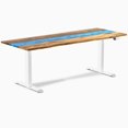 thumbnail image 1 of Desky Bureau Assis-Debout en Bois Dur à Résine Double - Rivière Bleue en Teck / 80 x 30 Pouces / Blanc, 1 of 10