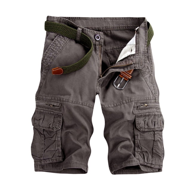 DPTALR Men's Casual Pure Color Outdoors Pocket Beach Work Trouser Cargo Shorts Pant