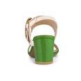 thumbnail image 2 of BLISSFUL STEP Slingback Contrast Color Chunky Heel Big Circle Buckle Heeled Sandals Green Beige 5, 2 of 8