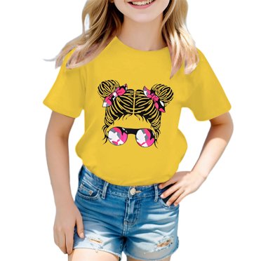 PMVFHDE Hauts pour Fille Hauts d'Été pour Fille T-Shirts pour Fille Coupe Ample Hauts Tube pour Filles T-Shirts pour Fille T-Shirt Mignon à Imprimé Graphique Col Rond Manches Courtes T-Shirt d'Été Décontracté Hauts Noir, 5-6 Ans
