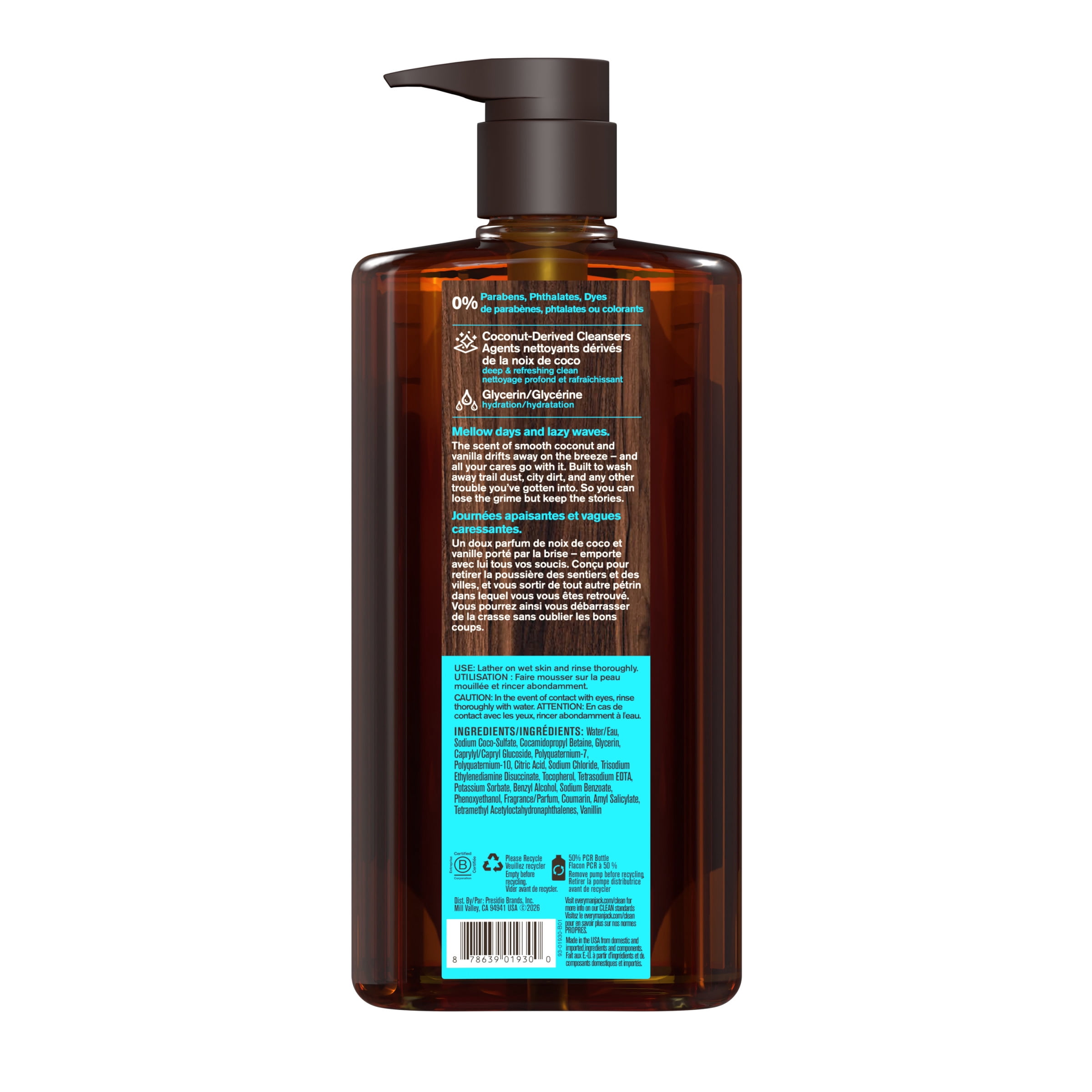 Every Man Jack Nettoyant pour le corps - noix de coco + vanille 500mL