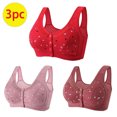 thumbnail image 2 of Lenpel Women's Plus Size Front Closure Bras 3 Pc No Underwire Printed Full Coverage Bralettes Comfortable Everyday Bras(Red,3X-Large), 2 of 7