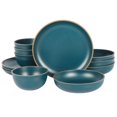 thumbnail image 1 of Gibson Home Rockabye 12 Piece Double Bowl Melamine Dinnerware Set, Matte Teal, 1 of 7