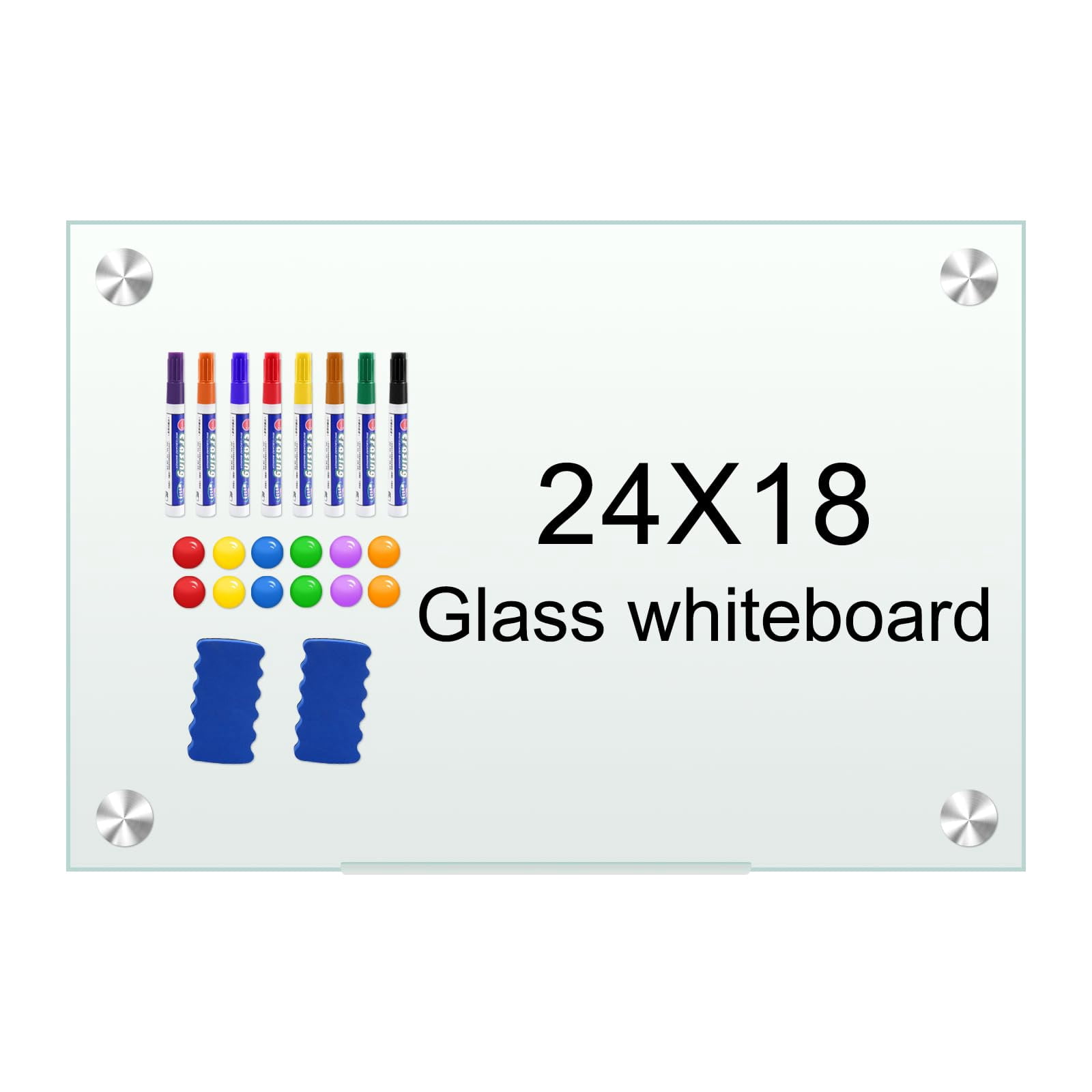 H-Qprobd White Board 24&rdquo;x18&ldquo; Magnet Dry Erase Boards Frameless Magnetic Glass Whiteboard for Wall, Wall Mounted Whiteboard Includes 12 Ma