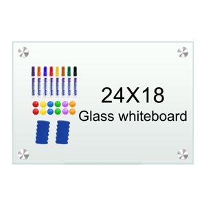 H-Qprobd White Board 24&rdquo;x18&ldquo; Magnet Dry Erase Boards Frameless Magnetic Glass Whiteboard for Wall, Wall Mounted Whiteboard Includes 12 Ma