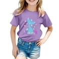 thumbnail image 1 of T-shirts pour Filles, Imprimé Graphique Océan Mignon, Manches Courtes, Hauts Amples, Violet 8-9 Ans, 1 of 3