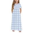 thumbnail image 2 of biudgviw Robe Décontractée pour Filles à Carreaux Manches Courtes Col Rond Robe Longue d'Été avec Poches 4-14 Ans, 2 of 7