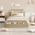 thumbnail image 4 of Towallmark Sturdy Storage Headboard Bed Frame - Wooden Platform, Raised Footboard, Slat Support, No Box Spring Needed, White & Walnut, Bedroom Furniture, Golden Sandalwood, TWIN Size, 4 of 7