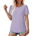 thumbnail image 3 of Timegard Hauts à Oeillets pour Femmes Col Rond Froncé Manches Courtes Ample Été Plage Décontracté Confortable Haut T-Shirt, 3 of 7