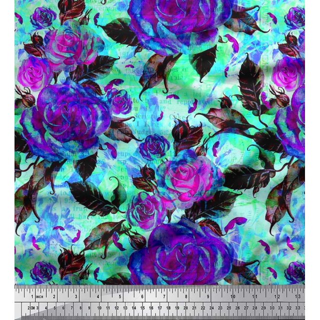 Soimoi Tissu en Rayonne Imprimé Feuilles & Roses 1 Yard 42 Pouces de Large